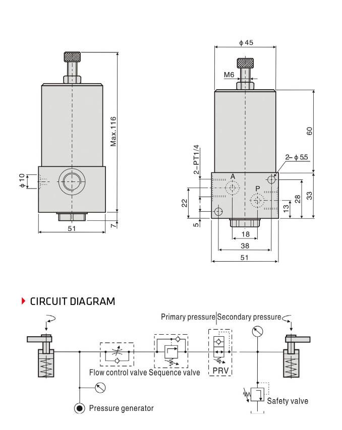 Soupape de commande hydraulique, type réduisant la pression hydraulique de Pascal de valve